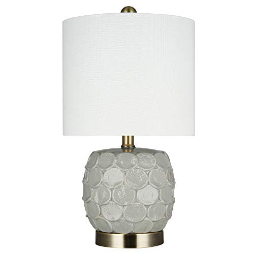 25H With Bulb Stone & Beam Ceramic Geometric Table Lamp Off White Fabric Shade